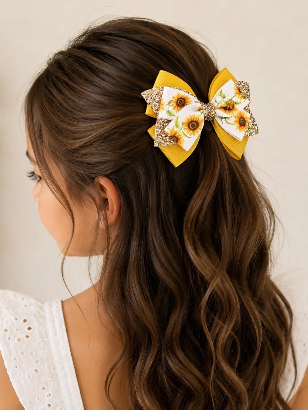 Sunflower Handmade Yellow Hair Bows set
